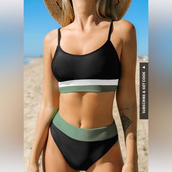 Cupshe Alegria Colorblock Bralette & High Waist Bikini Set - L Top & XL Bottom - Picture 6 of 8